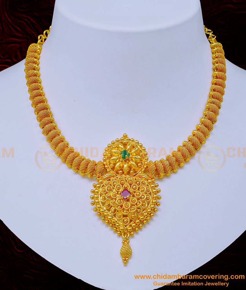 one gram gold necklace, covering necklace, impon necklace, attigai, gold necklace, stone necklace, gold plated necklace, chidambaram covering necklace