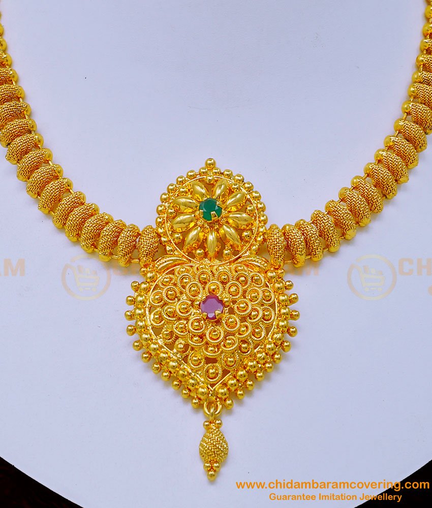 one gram gold necklace, covering necklace, impon necklace, attigai, gold necklace, stone necklace, gold plated necklace, chidambaram covering necklace