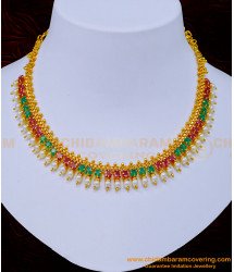 NLC1044 - Latest Party Wear 1 Gram Gold Ruby Emerald Stone Pearl Necklace for Lehenga