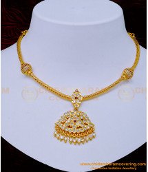 NLC1059 - Trendy Gold Plated Impon Side Balls Mugappu Impon Stone Attigai Necklace for Women