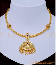 NLC1060 - South Indian Impon Jewellery White and Ruby Stone Attigai Necklace Buy Online 