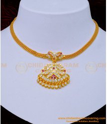 NLC1063 - Impon Gold Finish Multi Stone Dollar Five Metal Attigai Necklace for Women