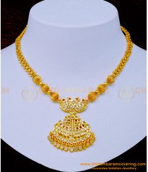 NLC1065 - Latest Collection White and Ruby Stone Impon Swan Design Dollar Attigai for Wedding 