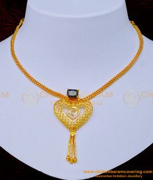 NLC1070 - Simple Party Wear 1 Gram Gold Simple Black Stone Necklace Design Online