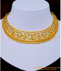 NLC1079 - Beautiful Real Gold Design Bridal Wear Impon Choker Necklace Buy Online
