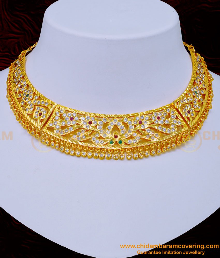 five metal choker, impon choker necklace, new model impon necklace, necklace designs online,