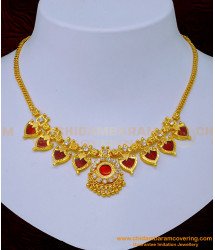 NLC1093 - Traditional Palakka Mala Kerala Bridal Wear White Stone with Red Palakka Necklace Online