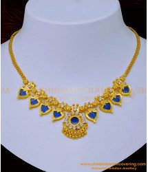 NLC1094 - One Gram Gold Plated Blue Palakka Mala Design Bridal Wear Necklace