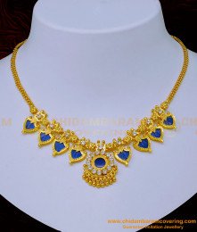NLC1094 - One Gram Gold Plated Blue Palakka Mala Design Bridal Wear Necklace