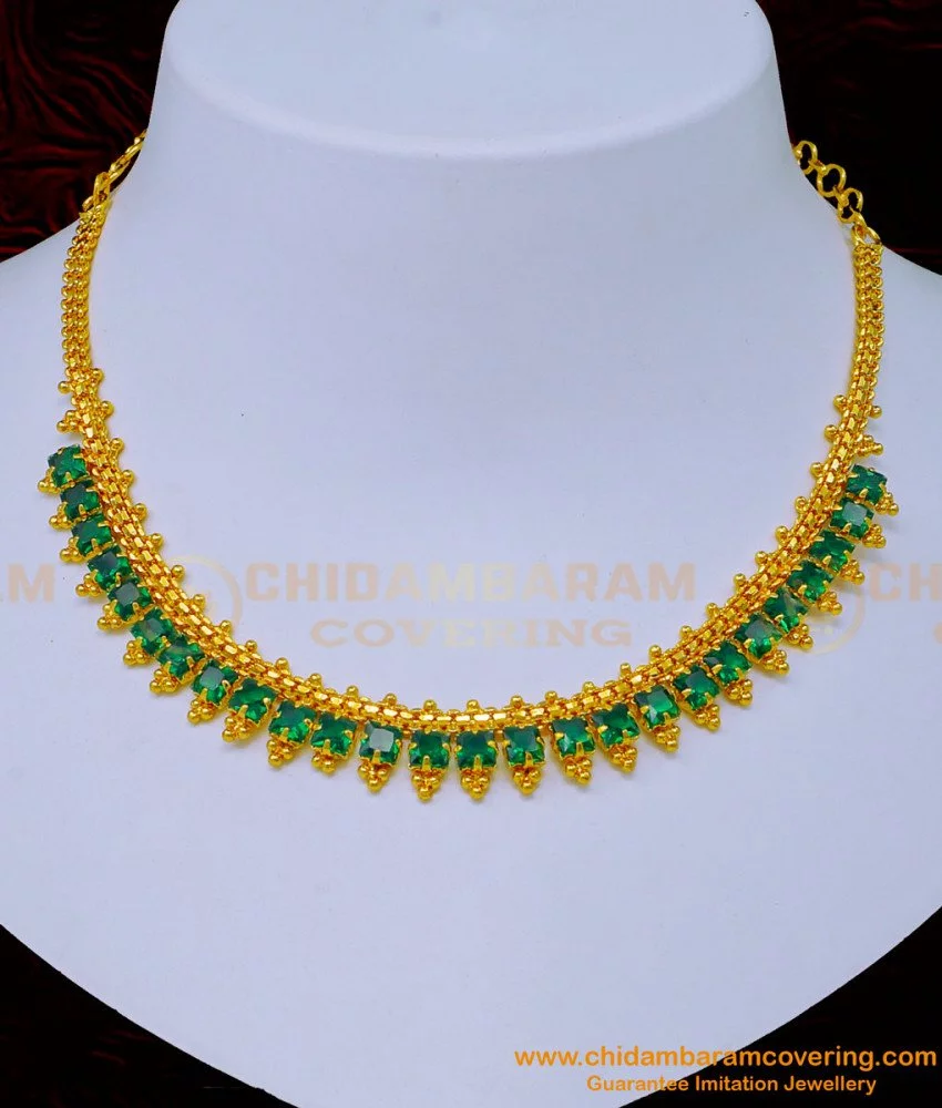 Buy One Gram Gold Simple Ad Stone Emerald Necklace Design for Women