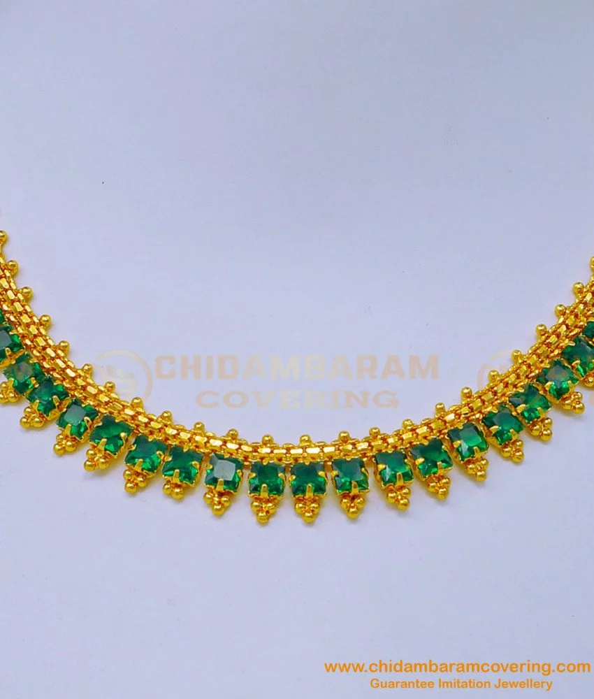 Buy One Gram Gold Simple Ad Stone Emerald Necklace Design for Women