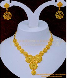 NLC1105 - Latest Light Weight Flower Design Dubai Necklace with Earrings for Women 
