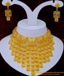 Nlc1108 - Beautiful Dubai Jewellery 1 gram Gold Bridal Wear Dubai Gold Choker Necklace Set 
