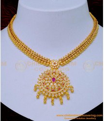 NLC1114 - Attigai Style Diamond Necklace Design White and Ruby Stone Necklace for Women 