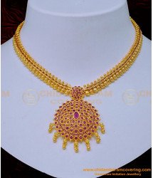 NLC1115 - Latest Gold Plated Bridal Wear Mango Model Chain Attigai Style Ruby Necklace Design 