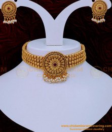 NLC1122 - Trendy Simple Antique Choker Necklace Set Indian Imitation Jewellery 