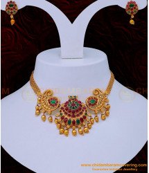 NLC1124 - Beautiful Mango Design with Kemp Short Antique Choker Necklace with Earrings 
