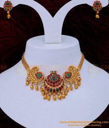 NLC1124 - Beautiful Mango Design with Kemp Short Antique Choker Necklace with Earrings 