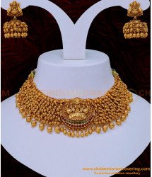 NLC1127 - First Quality Real Gold Design Full Gold Beads with Lakshmi Model Antique Choker Necklace Set