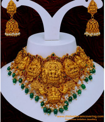 NLC1128 - Premium Quality Temple Jewellery Lakshmi Work Heavy Big Choker Necklace Set Online