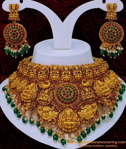 NLC1129 - Premium Quality Bridal Wear Lakshmi Design Big Temple Jewellery Choker Necklace Set 