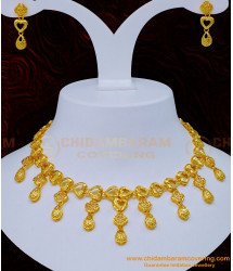NLC1147 - Simple Light Weight Dubai Choker Gold Plated Necklace Set Design 