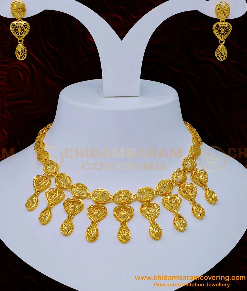 Buy Gold Plated Heart Design Necklace Chain | Impon Attigai Necklace Chain  for Pendant