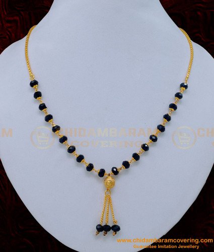 Nlc1152 - Gold Plated Jewelry Black Beads Crystal Chain Necklace Design 