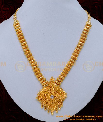 NLC1158 - Traditional Gold Pattern White Stone Necklace Designs for Women 