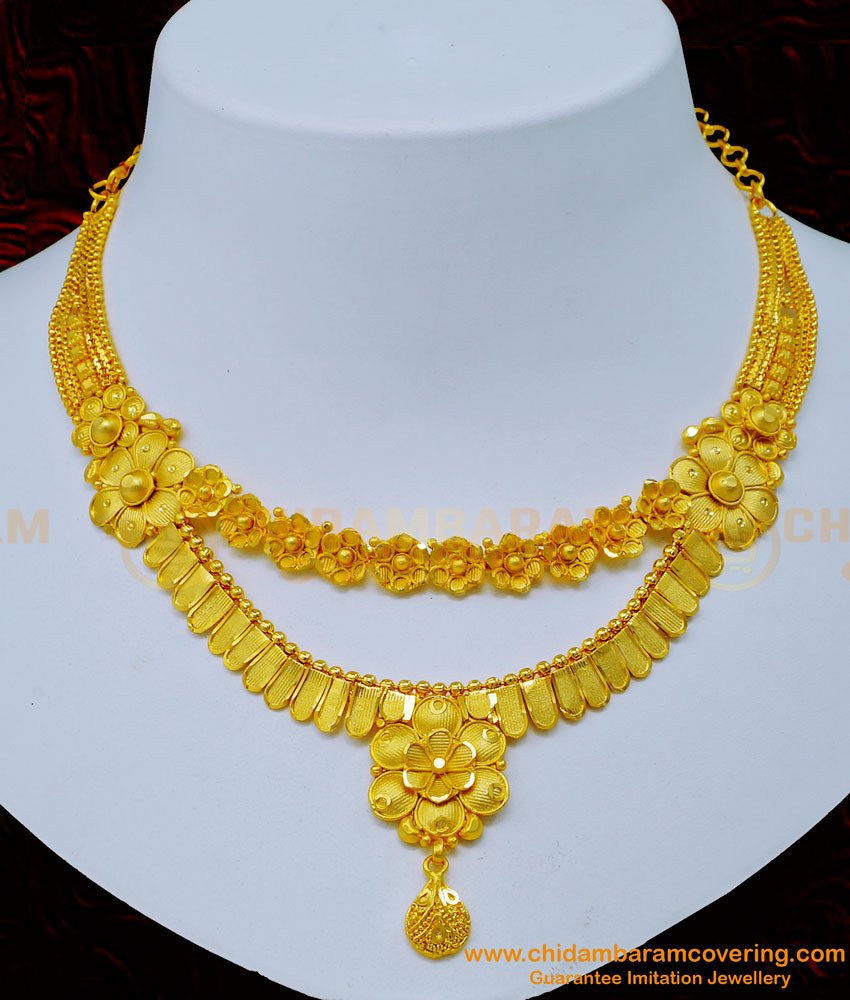 1 Gram Gold Forming Jewellery, Bridal Necklace Design, forming gold necklace