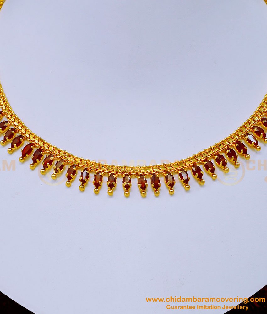 Attractive Red Stone Gold Plated Stone Necklace Designs