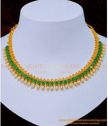 NLC1182 - Modern Pearl with Emerald Stone Necklace Designs for Wedding