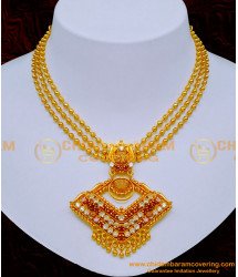 NLC1204 - Traditional 3 Line Gold Necklace Designs with Stone Pendant 