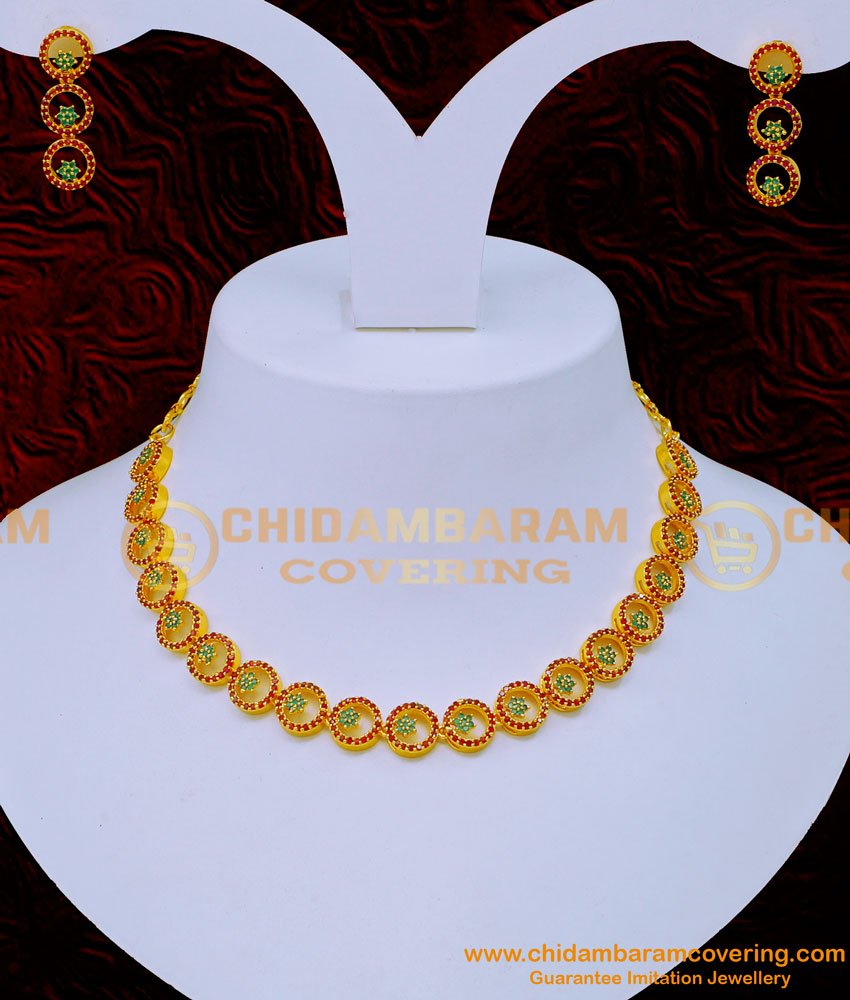 Best Quality Ruby Emerald Stone White Stone Necklace Set