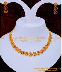 NLC1208 - 1 Gram Gold Plated Jewellery Ruby Necklace Set Online