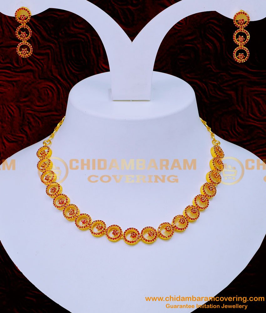 1 Gram Gold Plated Jewellery Ruby Necklace Set Online