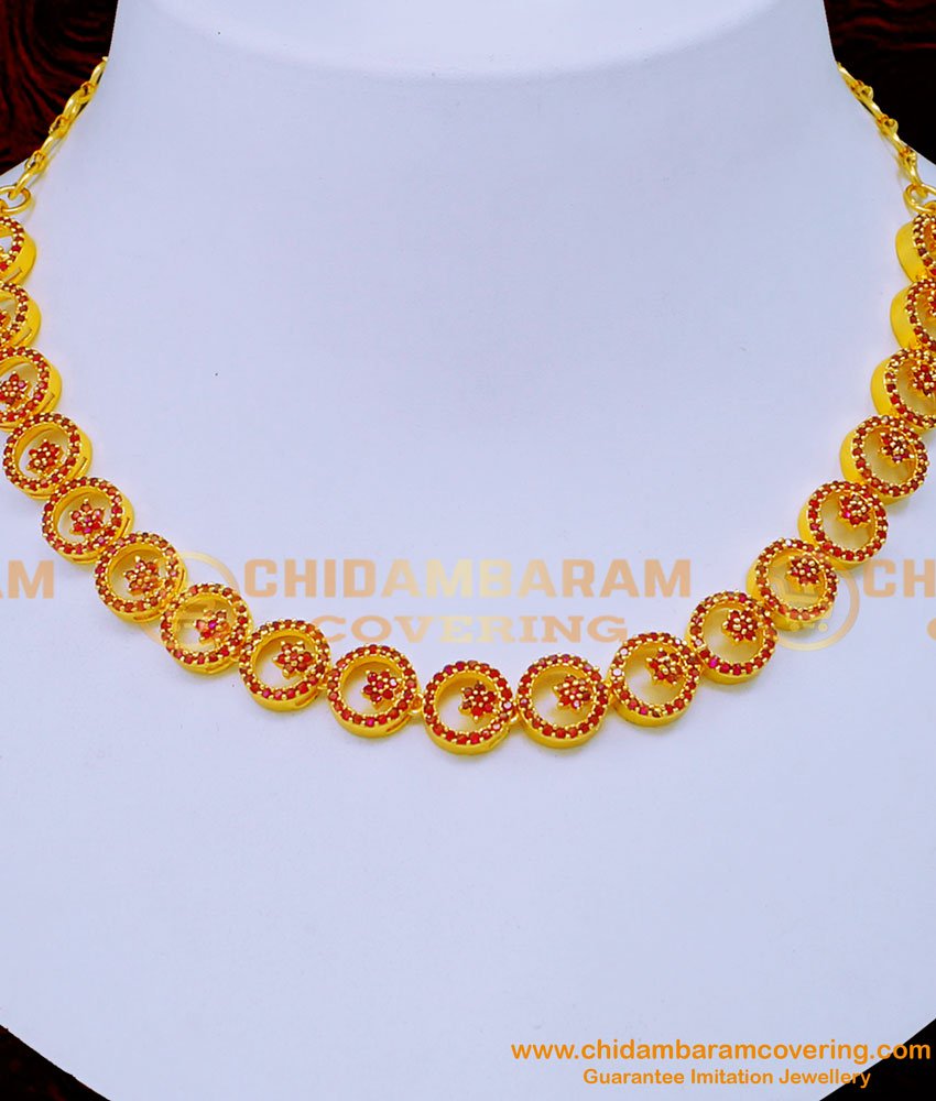 1 Gram Gold Plated Jewellery Ruby Necklace Set Online