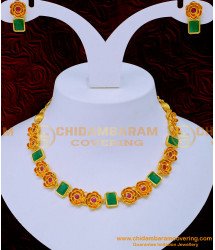 NLC1209 - Unique Party Wear Flower Design Stone Necklace Set