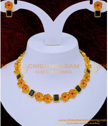NLC1210 - Beautiful Black Stone Necklace Set 1 Gram Gold Plated Jewellery