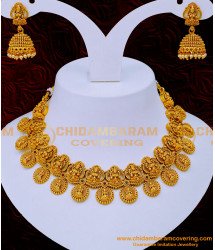 NLC1212 - Lakshmi Necklace with Jhumkas Antique Jewellery Set for Marriage