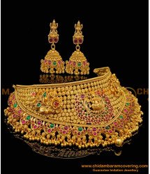 NLC1216 - Beautiful Gold Design Antique Choker Necklace Set for Wedding