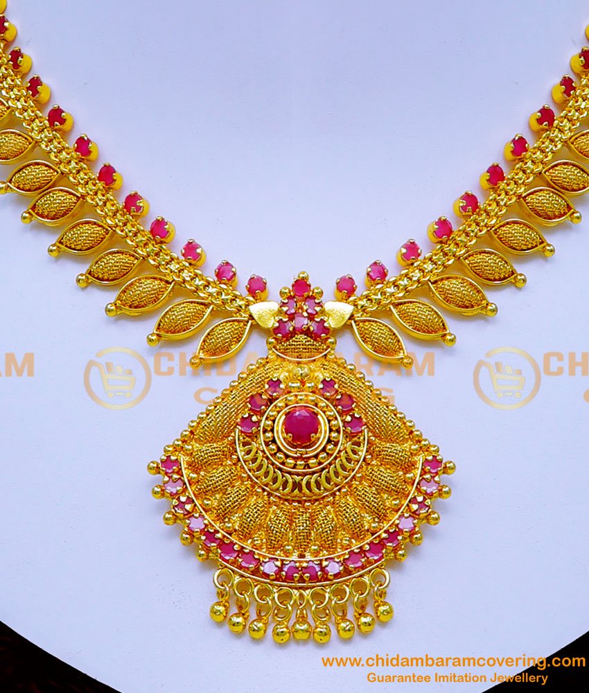 Ruby Stone One Gram Gold Necklace Design for Women