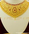 NLC260 - Bridal Wear Real Gold Style Ruby Stone Choker Necklace with Jhumkas Set One Gram Gold Choker for Wedding