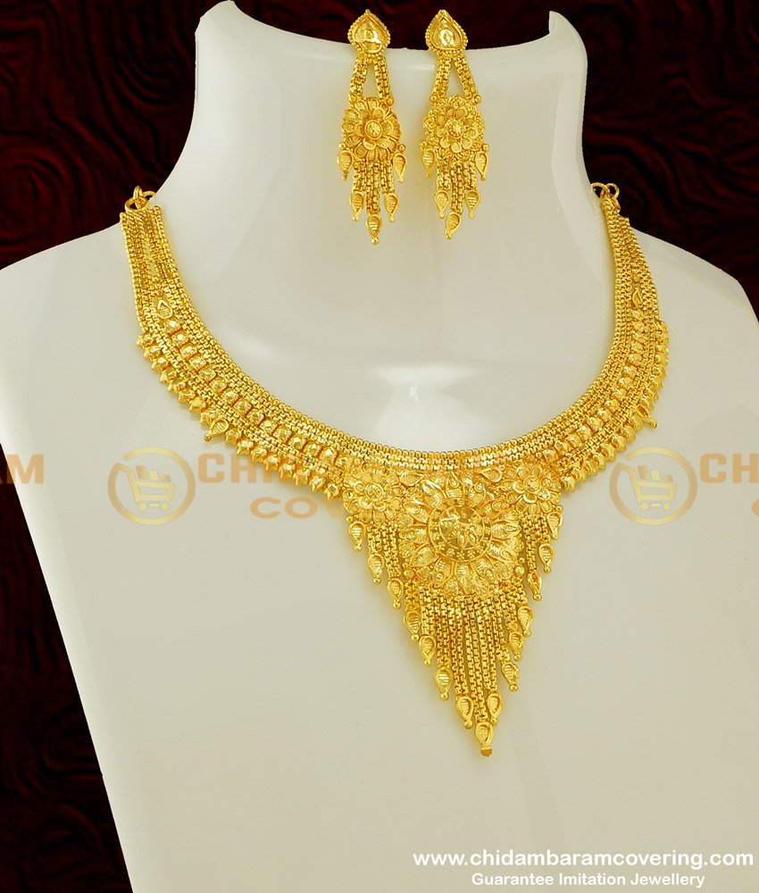 NLC277 - Pure Gold Plated Gold Design Necklace and Earring Guarantee Jewellery Buy Online