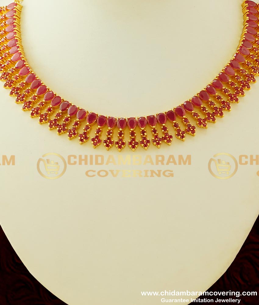 NLC286 - Latest High Quality One Gram Gold Party Wear Full Ruby Stone Necklace Buy Online