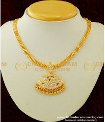 NLC292 - Beautiful Impon Full White Stone Peacock Dollar Gold Design Chain Attigai Collections for Wedding