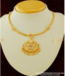 NLC295 - Traditional Thick Metal Lakshmi Dollar Stone Attigai Bridal Impon Necklace Online