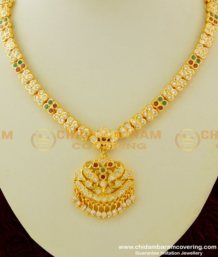 NLC297 - Unique First Quality Gold Finish Multi Stone Impon Flexible Attigai Necklace Buy Online