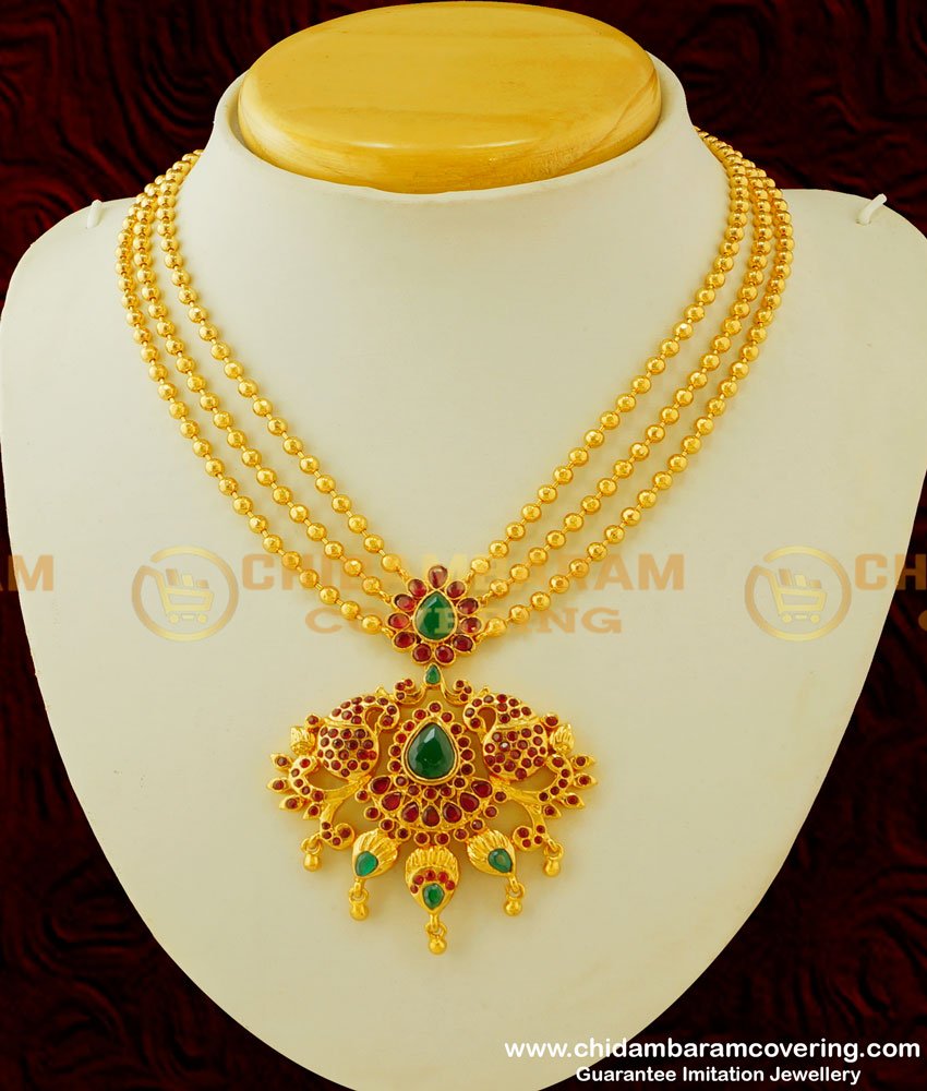 NLC308 - Trendy Antique Design Pure Gold Plated Gold Balls Layer Gold Mala Necklace Buy Online