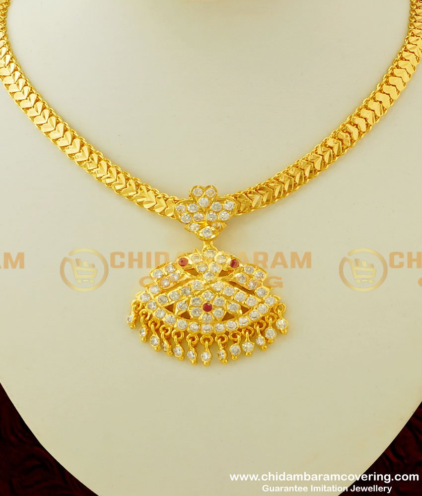 NLC323 - Traditional Old Model Attigai One Gram Gold Plated Impon Stone Attigai Necklace Collections for Wedding